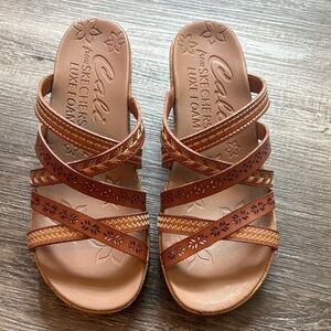 Skechers Women's Strappy Slide Sandals in Tan Brown
